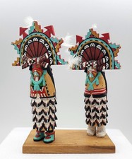Vtg Wood Native American Hopi Salako Taka & Mana Kachina Figures M. Poseyesva Jr