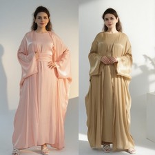 2Pcs Sets Muslim Women Long Dress Abaya Dubai Open Kaftan Kimono Cardigan Turkey