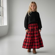 Skirt Flannel Girls M 8 100 Cotton Checks Maxi Ruffle Tier Mom and Pop's Kids