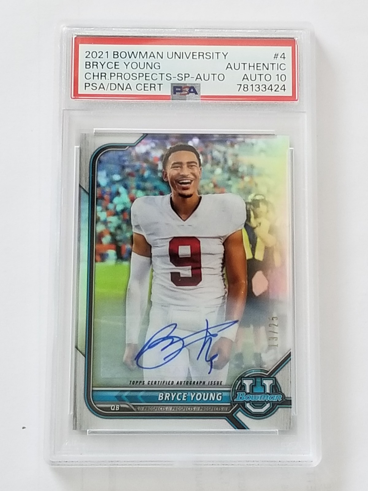 BRYCE YOUNG 2021 Bowman Chrome U Image Variation RC POP 2 PSA 10 Auto 13/25