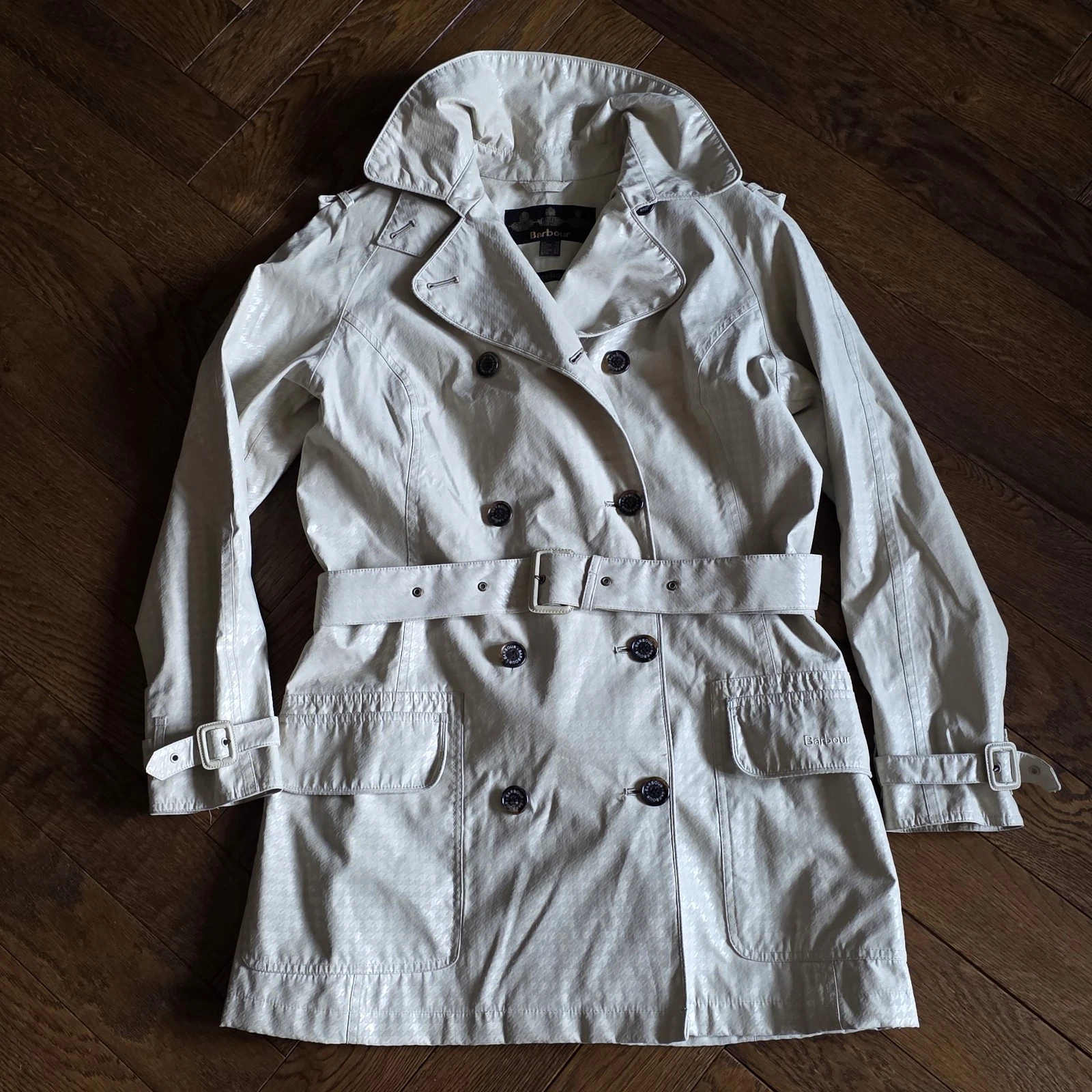 Barbour Houndstooth Valerie Waterproof Trench Coat Women's size UK 14 USA 10