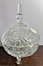 Western Germany 24% Genuine Lead Crystal Footed Covered Candy Dish 6.75"