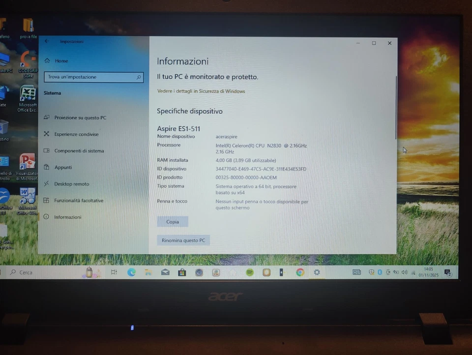 Notebook Pc Portatile - Acer Aspire ES1-511 Quad Core - Immagine 3 di 4