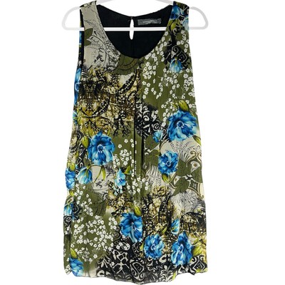 Sandro Ferrone Roma Sz M Floral Abstract Sleeveless Mini Dress Artsy Chiffon