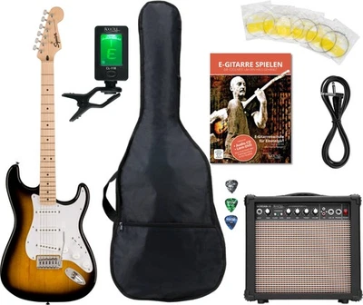 Squier by Fender Sonic Stratocaster 2-Color Sunburst Starter Set Zubehör Amp 15W - Bild 1 von 4