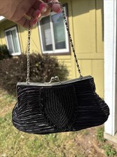 BIJOUX TERNER BEADED BLACK EVENING BAG Clutch PURSE Vintage
