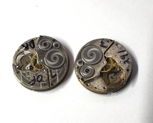 2 ELGIN 16 SIZE POCKETWATCH PARTIAL MOVEMENTS  OPEN FACE DOUBLE ROLLER--- BOX 47