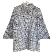 Alfred Dunner Women's Size 16 Geometric Print Button Down Shirt Top 3/4 Sleeve