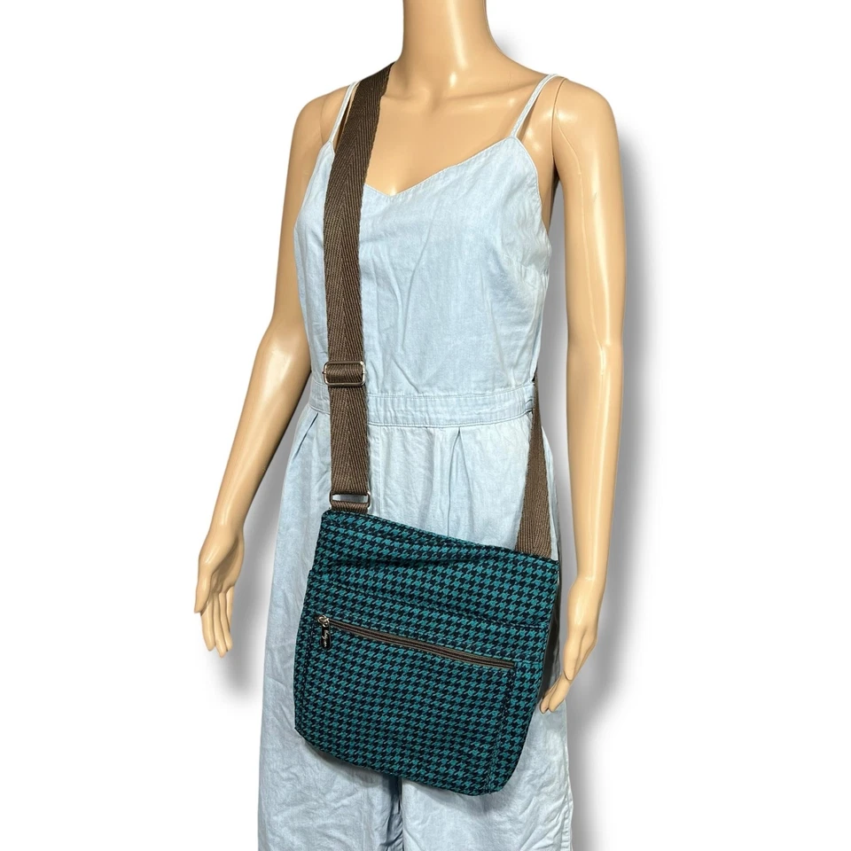 Thirty One Mujer Bandolera Bolso de Hombro Cartera Mezcla de Lana Pata de Gallo Verde azulado Negro Foto 4 de 4