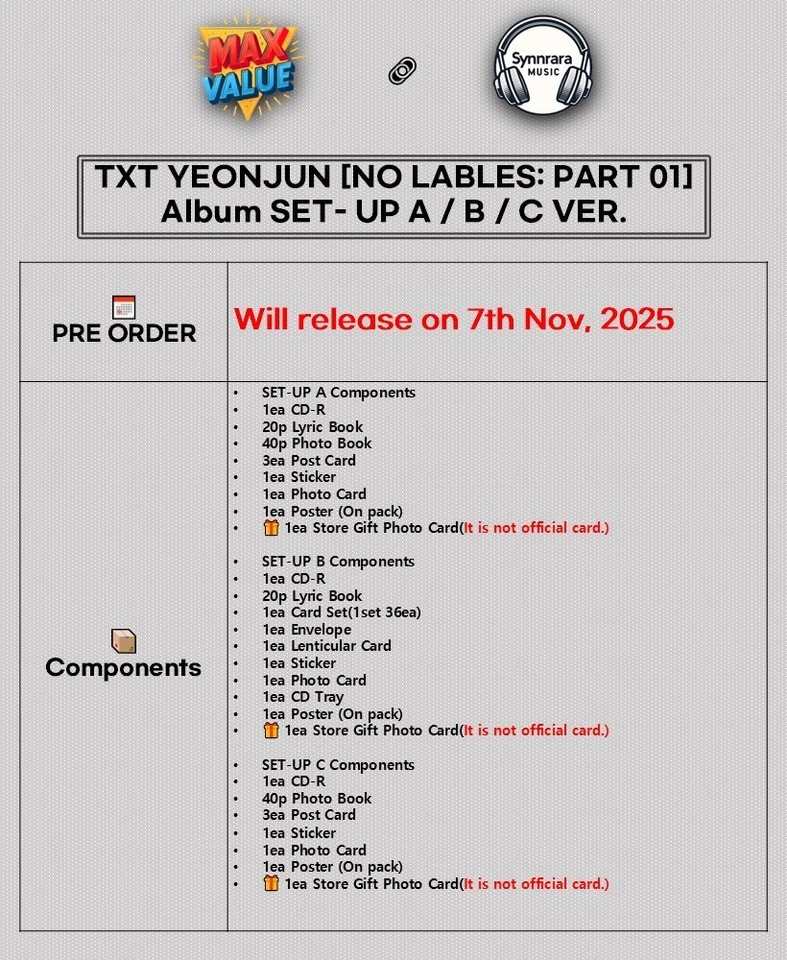 TXT YEONJUN NO LABELS: PART 01 Album/CD+Book+Poster+Sticker+Card+etc+GIFT SEALED - Image 2 of 4