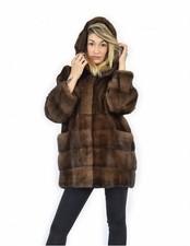 50 Mink Fur Demi Horizontal Bottom & Sleeves & Full Leather Coat...