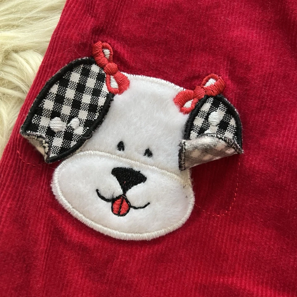 Винтажный редкий слишком редкие издания девочка праздник собаки красный вельвет джемпер платье размер 5 - Изображение 3 из 4