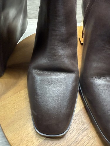 NWOB Franco Sarto Tiera High Brown Leather Gold Block Heel Boots Women's Size 10 - Picture 8 of 16