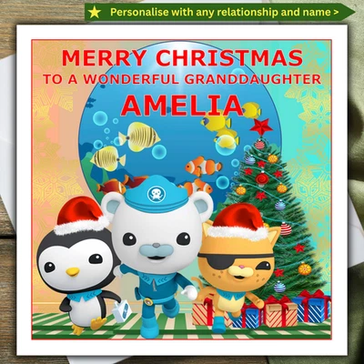 PEACHY IMPRESSIONS OCTONAUTS CHRISTMAS CARD personalised RELATIONSHIP NAME