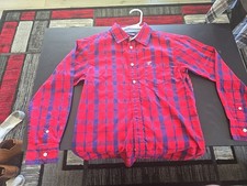 Wrangler Boys' Large 10-12 Cowboy Cut Western Button Up Red And Blue Plaid