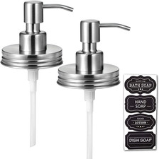 Mason Jar Liquid Soap Dispenser Lid Pump, Brushed Nickel 2 Pack