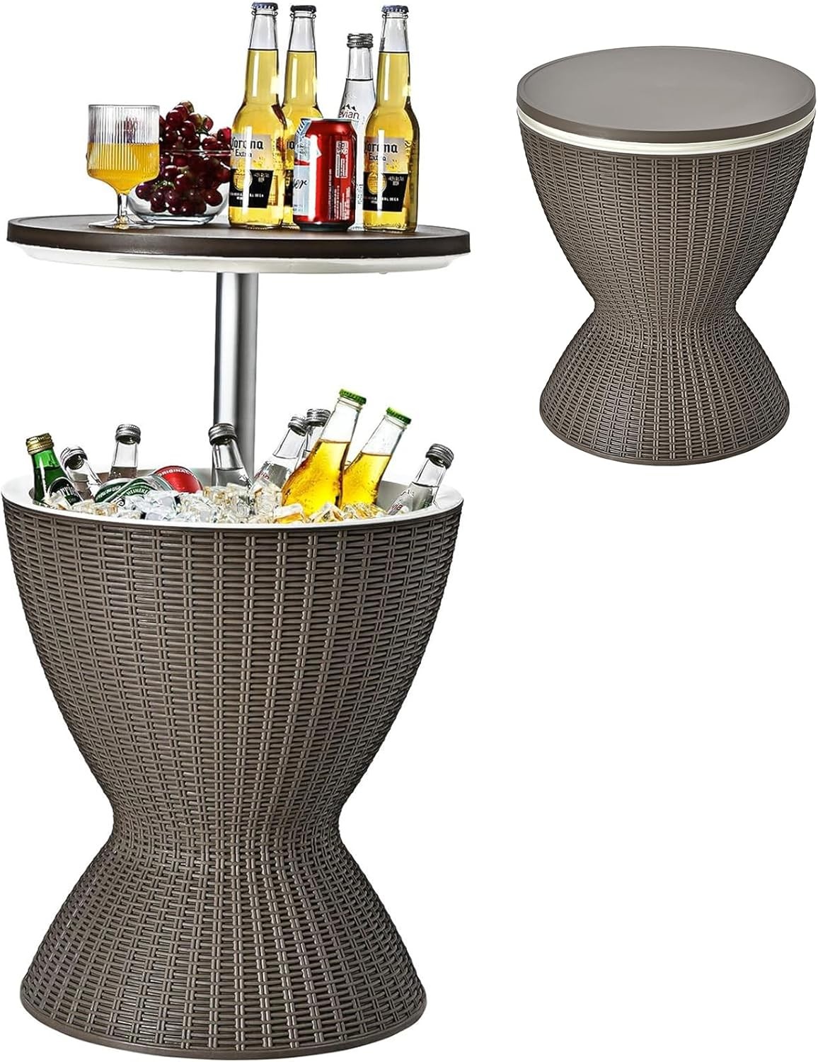 Table glacière 30L de jardin 2 en 1 grise avec plateau relevable chic