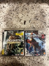 PS3 Uncharted Drakes Fortune, Uncharted 2 Among Thieves Black Label CIB Complete