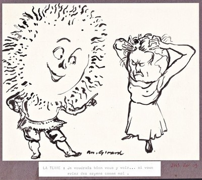 Sun King Earth Sun Caricature Drawing A. Girard 1940
