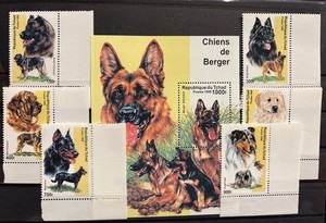 Chad,dogs,S.C.#845A-F, MNH, Complete set of 6+s/s of 1 as issued in 1999*