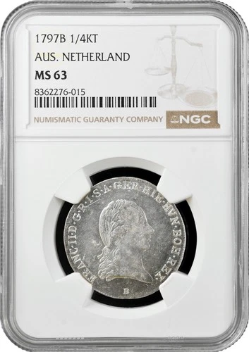 Austrian Netherlands 1/4 thaler 1797 B, NGC MS63, "Franz II (1792-1835)" Top Pop