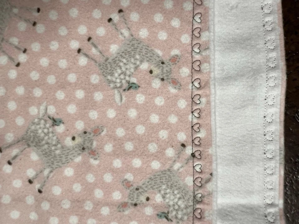 BABY GIRL GIFT WARM BLANKET~ PINK POLKA DOTS BABY DEER  41" X 33" NEW - Image 2 of 4