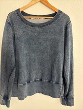 Michael Stars Sydney Denim Acid Washed OS  Sweatshirt Pullover Slits Relaxed USA