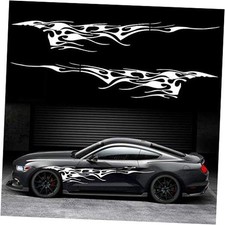 2Pcs 103'' Universal Flame Graphics Car Auto Body Side Sticker Style1 White
