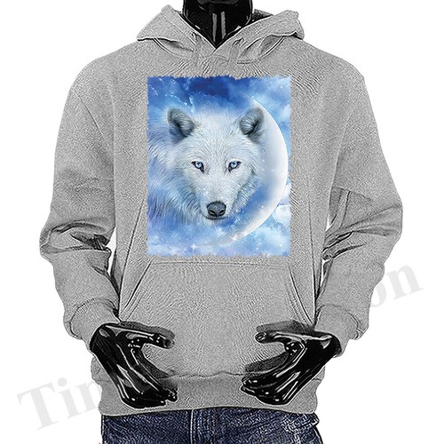 Suéter con capucha gráfico White Wolf Moon Wilderness Wildlife Animals - Imagen 6 de 9