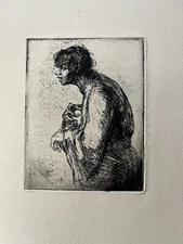 1930's Etching GEORGE RENOUARD N.Y.  Listed WPA " PORTRAIT - LADY " 
