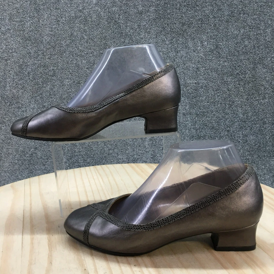 Soft Style Shoes Womens 6 Loafer Pumps Gray Faux Leather Block Heels Casual - Image 2 of 4