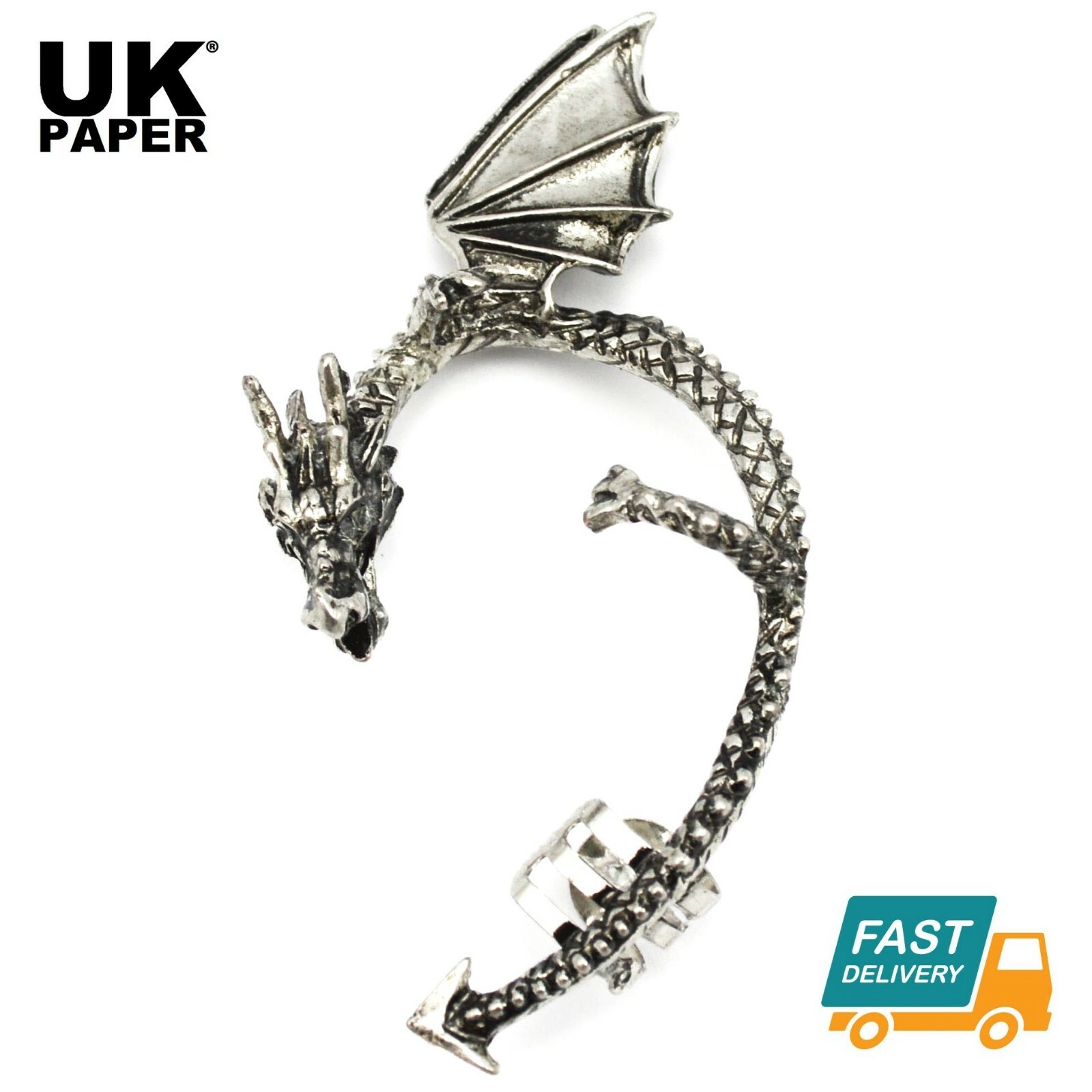 NEW SILVER DRAGON SNAKE EAR CUFF CLIP WRAP LURE EARRING GOTHIC PUNK