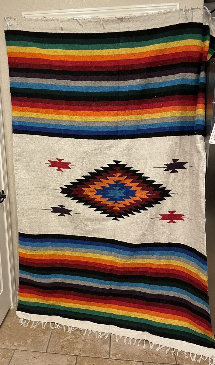 El Paso Saddle Blanket Rainbow Woven Blanket Striped Aztec Native