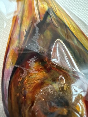 Signed Blown Glass Suncatcher Ornament Spiral Twist 10” x 2” Rust, Amber, Copper - Picture 14 of 24