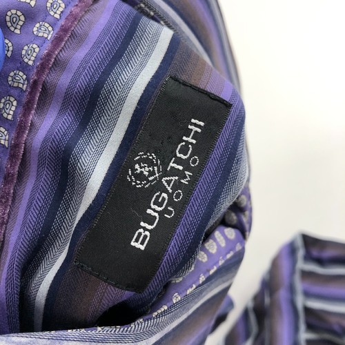 Bugatchi Uomo 16/35 Button Long Sleeve Striped Dress Shirt Purple PLS READ - Picture 11 of 11