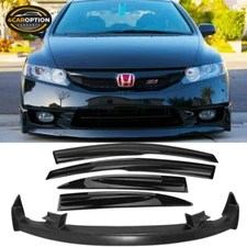 Fits 09-11 Honda Civic 4Dr Mugen Style Front Bumper Lip PU + Sun Window Visor