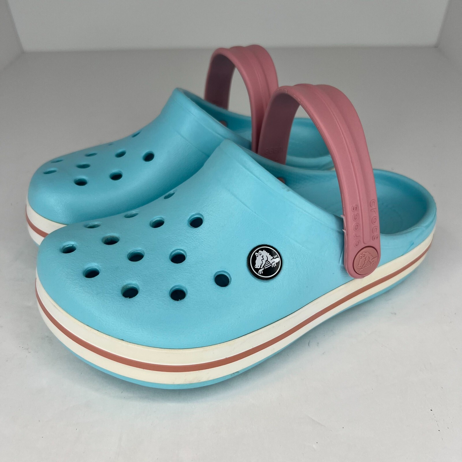 Unisex Ice Blue Pink Crocband Rubber Classic Solid Sandals Size 2 Clogs by Crocs
