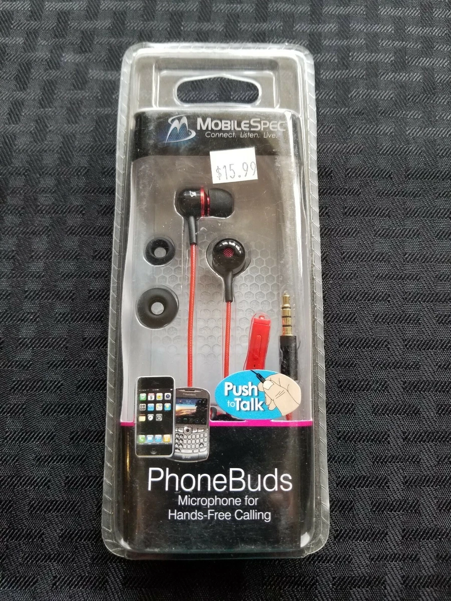 NEW MobileSpec PhoneBuds Red Black Metal Earbuds Push to Talk Microphone Sealed