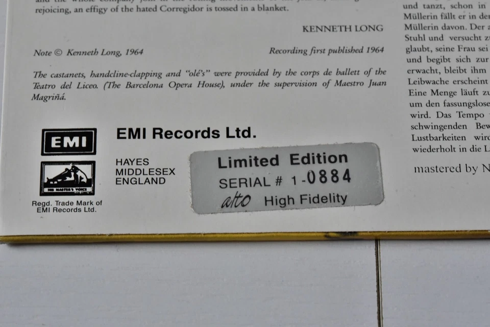 AUDIOPHILE TAS LIST ALTO-EMI ASD 608 FALLA 3 Cornered Hat DE BURGOS 180g No. 884 - Image 3 of 4