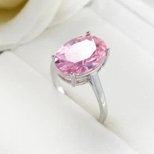 Newest Oval Cut Natural Pink Fire Topaz Gemstone Silver Woman Ring US Size 6-10