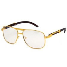 Migos Glasses Gold Frame Wood Temple Clear Lens Mens Eyeglasses Hip Hop Shades