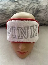 Victoria's Secret PINK Cozy Sherpa Face Sleep Eye Mask Red White Pink Logo New