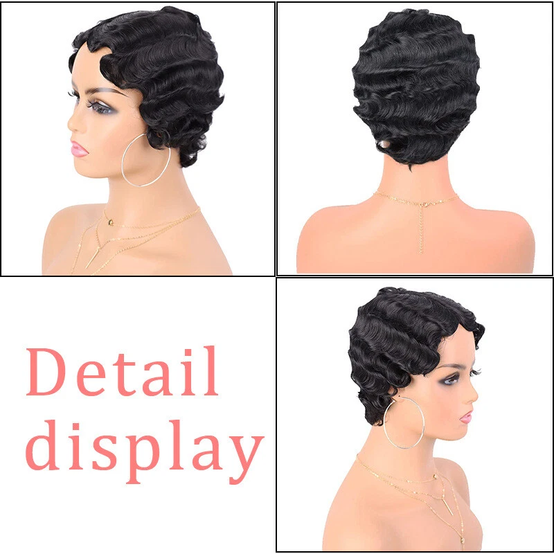 Pelucas retro vintage onduladas con dedos para dama mujer mamá años 20 peluca de fiesta peluca con disfraces Foto 4 de 4