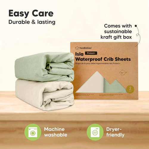 Waterproof Crib Sheets for Boys, Girls - 2-Pack Bamboo Fitted Cot Sheet, Waterpr - Picture 8 of 12