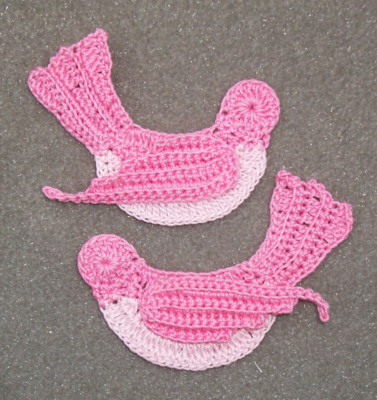 handmade french rose pink thread crochet applique birds -- 2486
