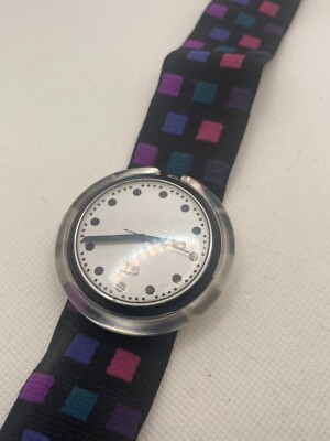 A Rare 1989 Vintage Swatch Pop Watch, With Material Square