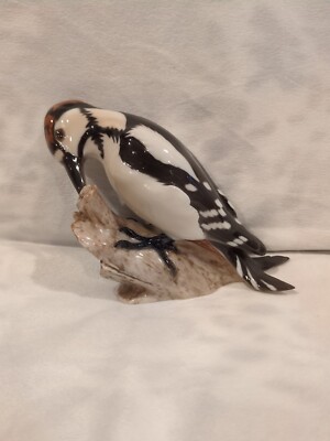 Vintage Porcelain Woodpecker Bird Figurine Animal Bing & Grondahl Denmark 1970s