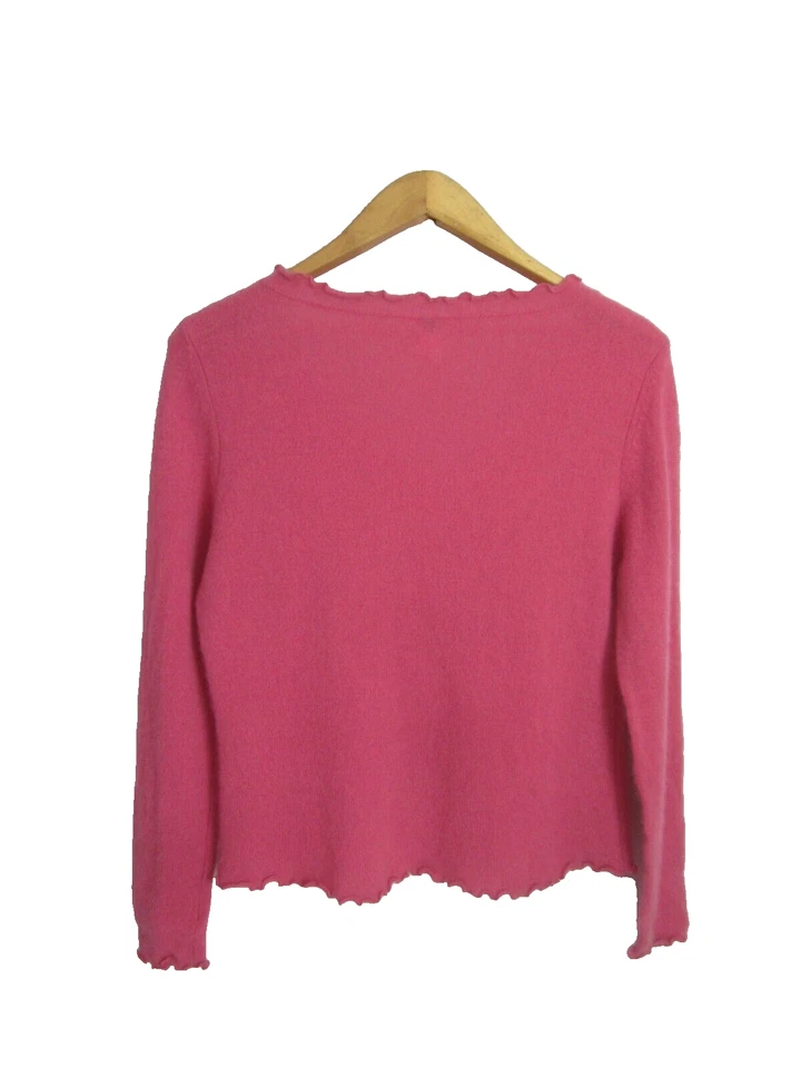 Suéter Pullover Suave Garnet Hill Talla XL Rosa 100% Cachemira Volantes Cuello en V LS Foto 2 de 4