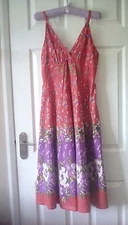 BNWT Pistachio Red, hand printed, purple & green floral dress, size M