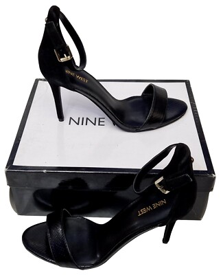 NINE WEST Mana Ladies Leather Strappy Snake Effect Print Black Shoes MRRP  £79 UK